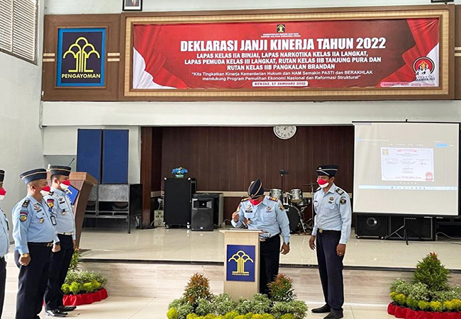 Rutan Kelas IIB Tanjung Pura Kanwil Kemenkumham Sumut Deklarasi Janji Kinerja 2022