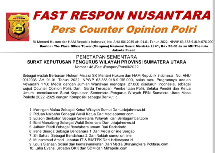SK Pengurus Dikeluarkan, DPW Fast Respon Nusantara Sumut Konsolidasi dan Rapatkan Barisan