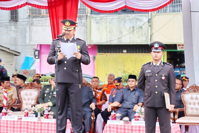 Upacara Hut Bhayangkara Ke-77, Kapolres P.sidimpuan Berharap Perkuat Kebersamaan Jaga Khamtibmas